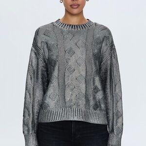Pistola Everly Foil Accent Cotton Sweater Gilded Midnight Silver Metallic Size S